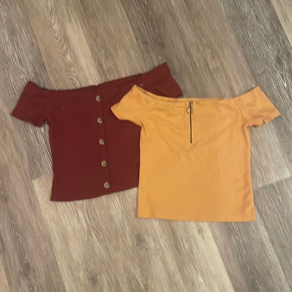 Aeropostale off the shoulder crop top lot.  One burgundy and one gold.